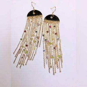 Semi-precious Gemstone Fringe Chain Earrings